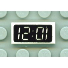 Part 3069px5 White Tile 1 x 2 with Clock Digital Pattern - 1201 or 1021 